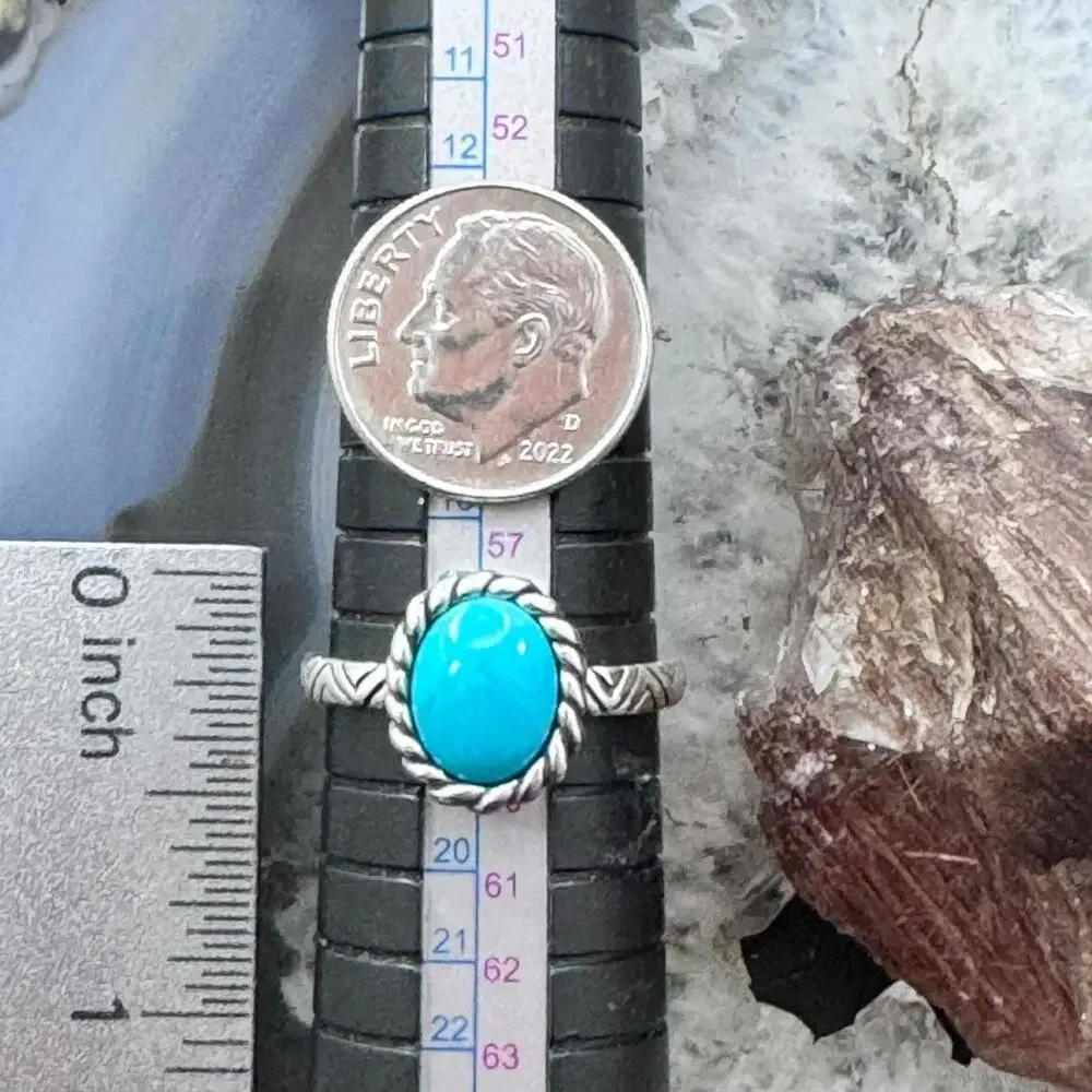 Carolyn Pollack Sterling Oval Turquoise Solitaire Decorated Ring For Women